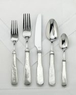 Georgian Pewter Five Piece Place Setting Dinner Knife, Dinner Fork, Salad Fork, Tablespoon and Teaspoon

Care & Use:  Legacy Pewter flatware is dishwasher safe.  We recommend using the lowest heat setting for both wash and dry cycles, using liquid dishwashing soap without citrus or lemon scents.  So, do not wash in commercial dishwashers that clean with extreme heat.



